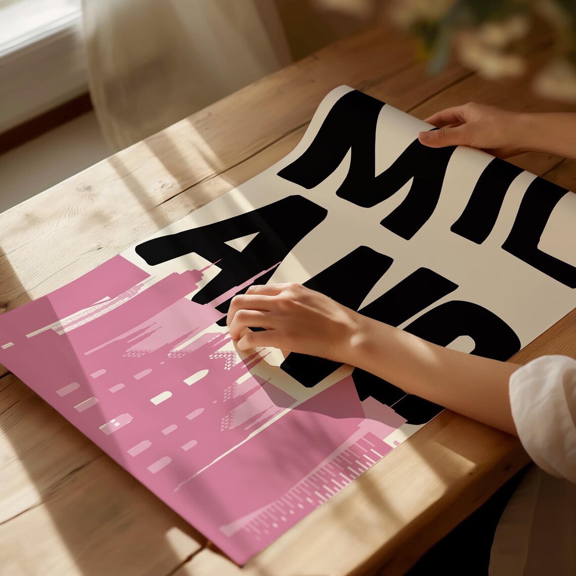 Milano Duomo Skyline Black And Pink Retro Italy City Travel Poster - Image 2