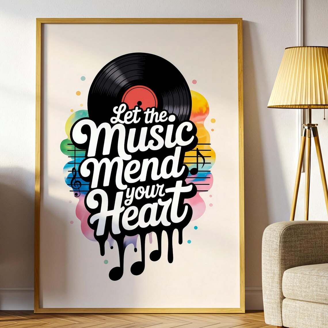 Let the Music Mend Your Heart Vinyl Record Quote Music Art Poster