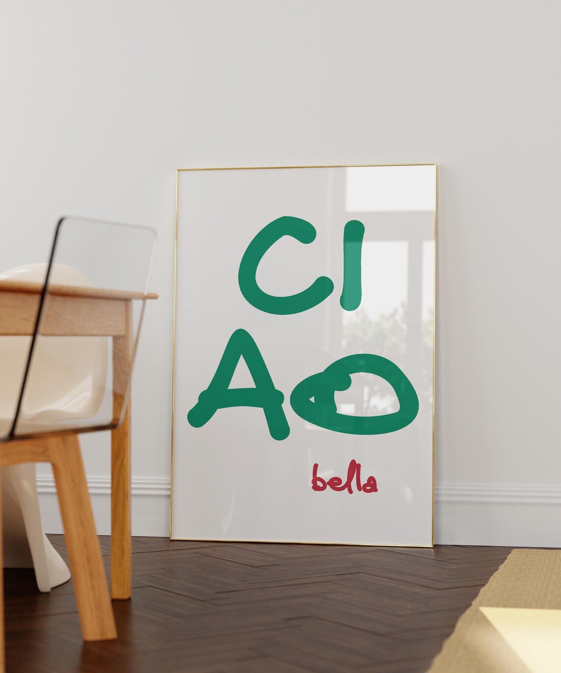 Ciao Bella Green Red Handwritten Italian Greeting Word Poster - Image 3