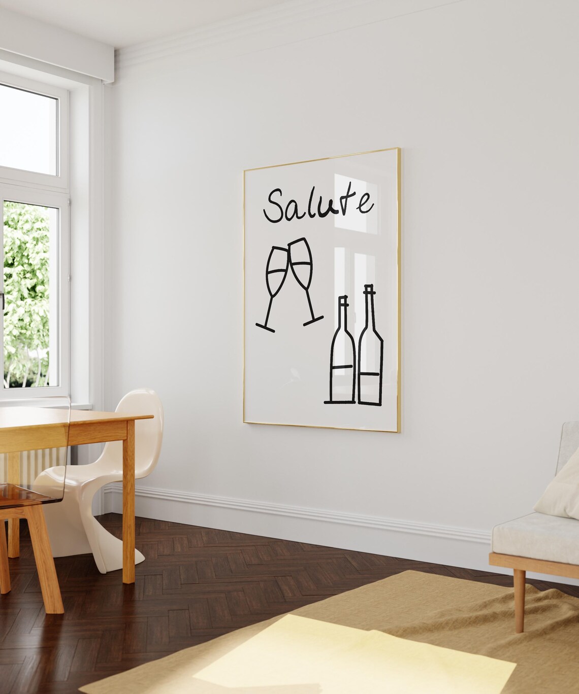 Salute Champagne Toast Minimalist Line Art Kitchen Bar Poster - Image 3