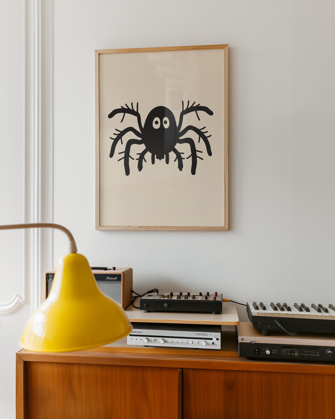 Cute Spider Minimalist Black Line Art Cream Halloween Nursery Poster - Image 2