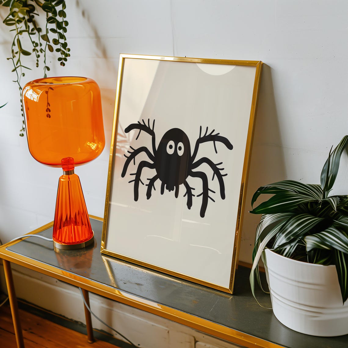 Cute Spider Minimalist Black Line Art Cream Halloween Nursery Poster