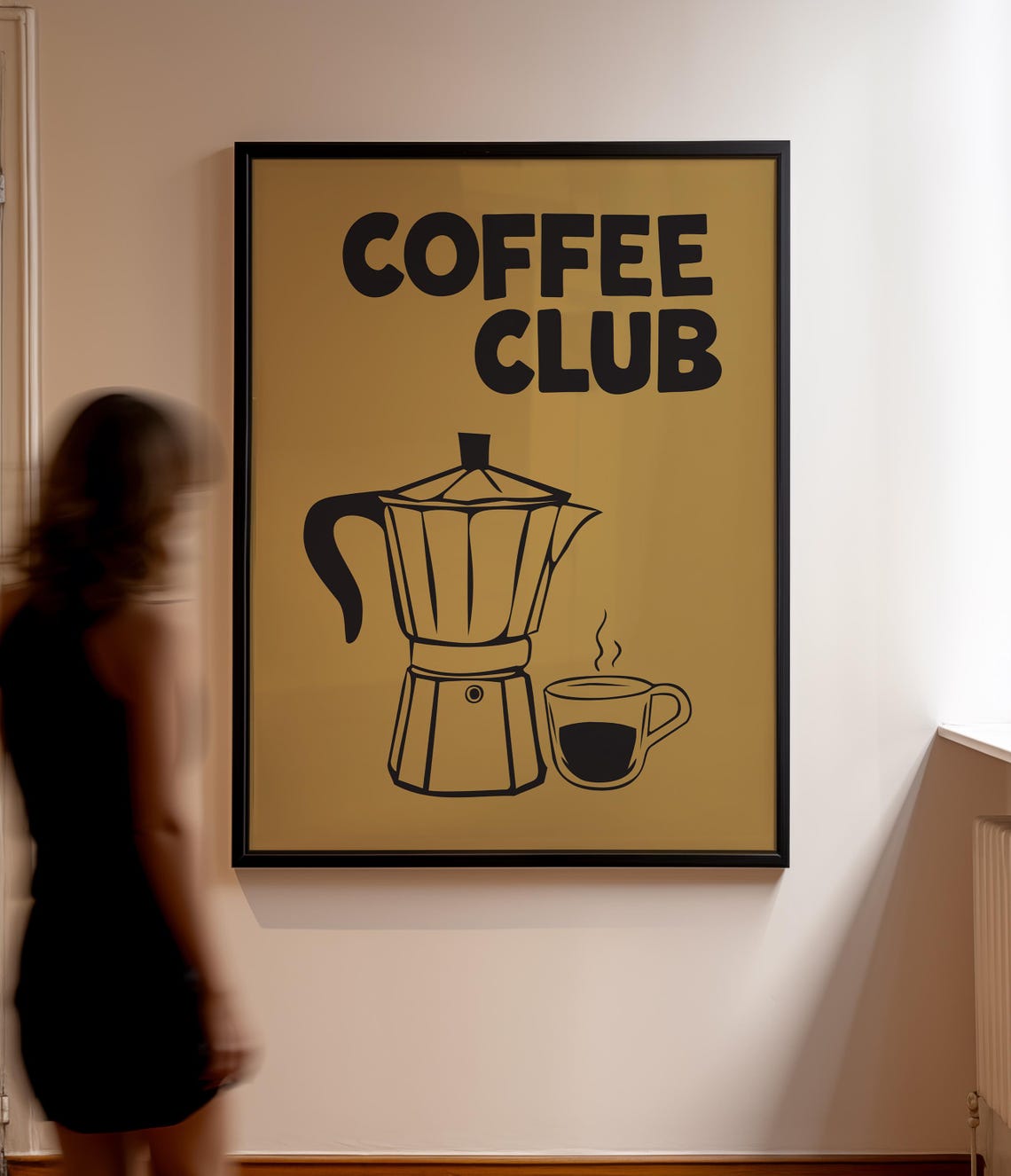Mustard Coffee Club Moka Pot Espresso Retro Kitchen Art Print - Image 2