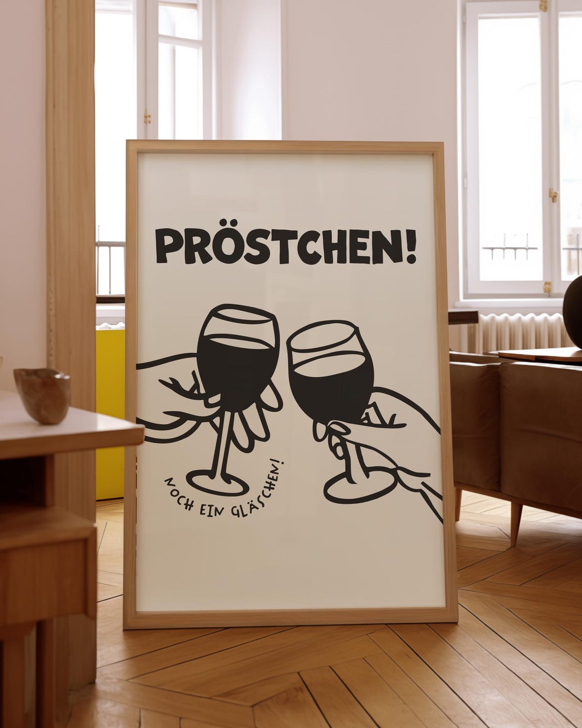 Prostchen Noch Ein Glaschen Wine Toast Retro Bar Cart Kitchen Poster - Image 3