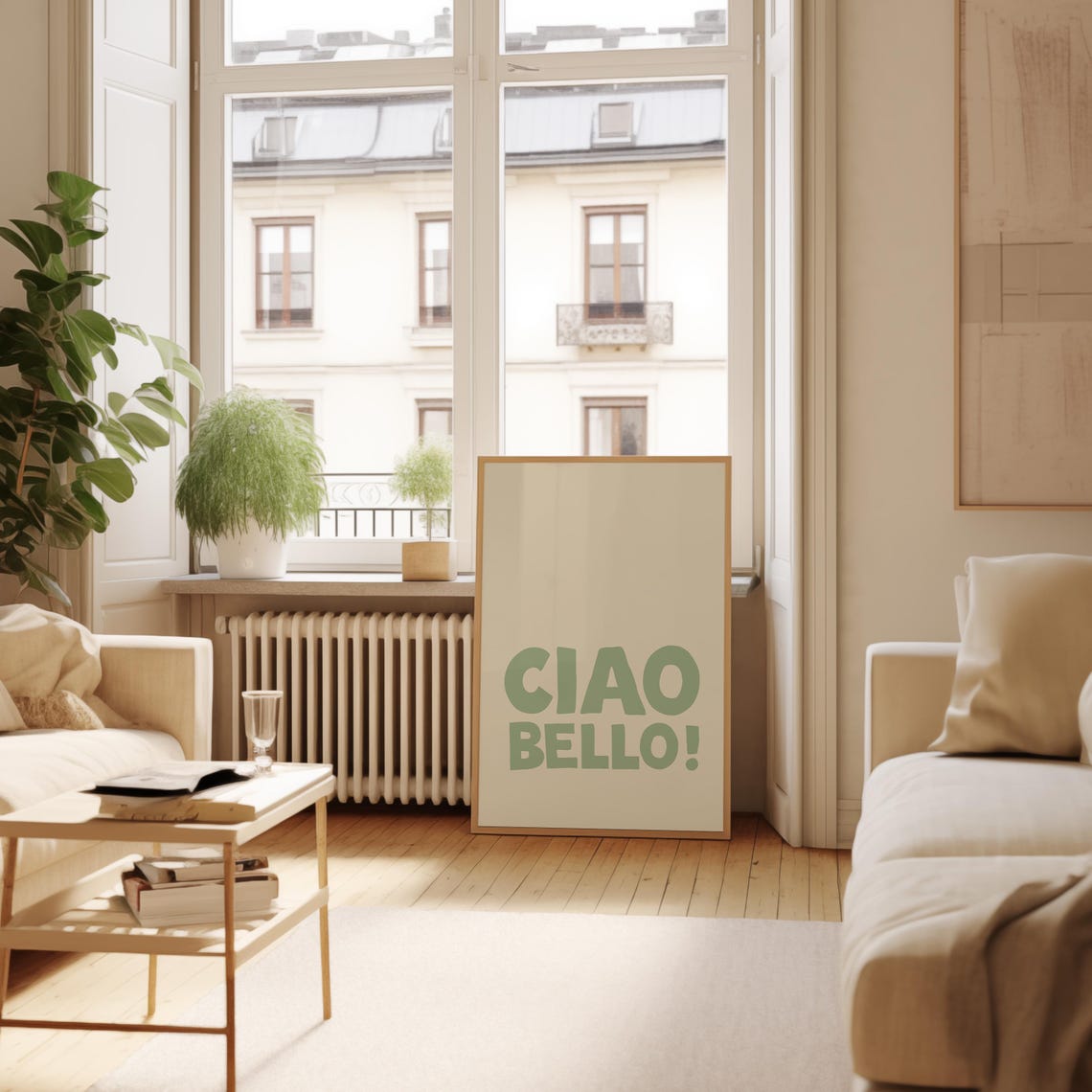 Ciao Bello Sage Green Italian Greeting Retro Typography Art Print - Image 3