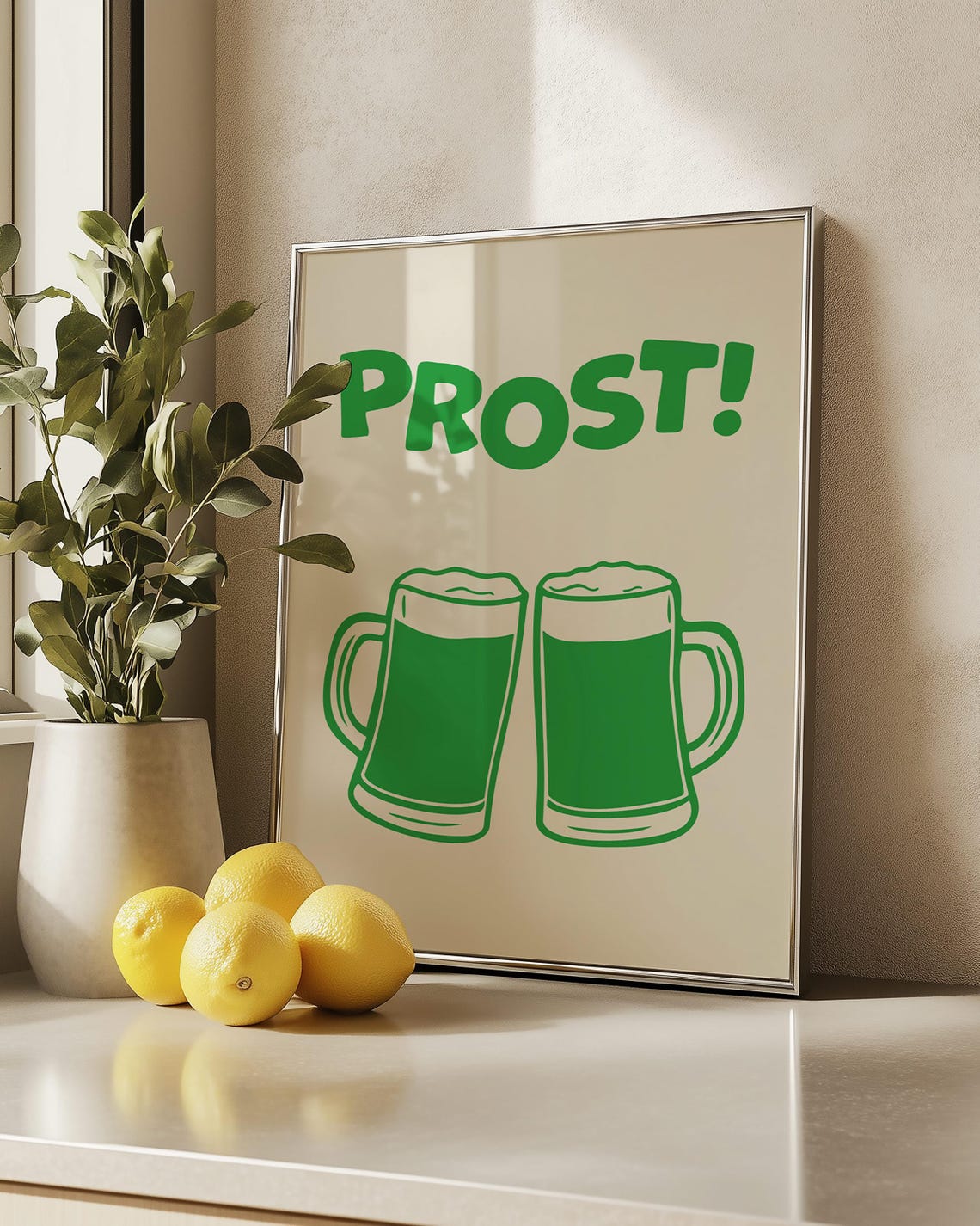 Prost Green Beer Mugs Foamy Steins Oktoberfest Kitchen Bar Poster