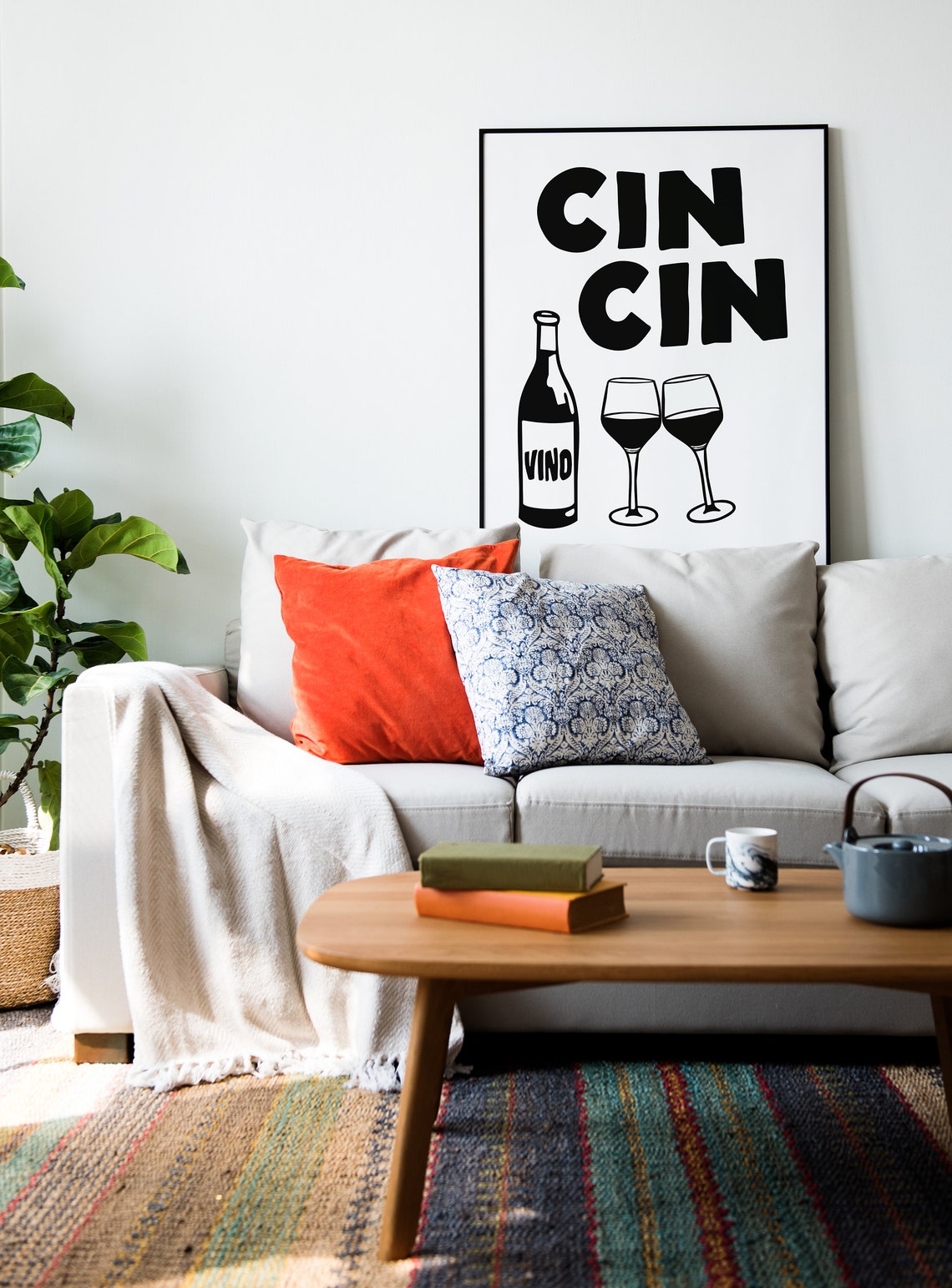 Cin Cin Black Bold Wine Toast Vino Bottle White Minimalist Bar Poster - Image 3
