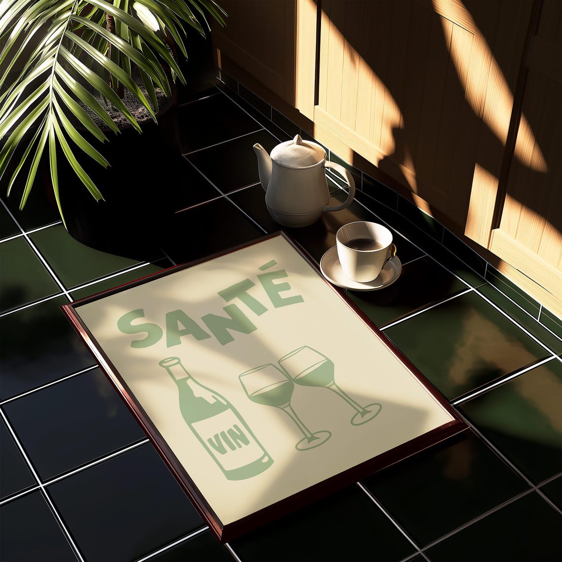 Sage Green Sante French Wine Toast Retro Bar Cart Kitchen Decor Poster - Image 2