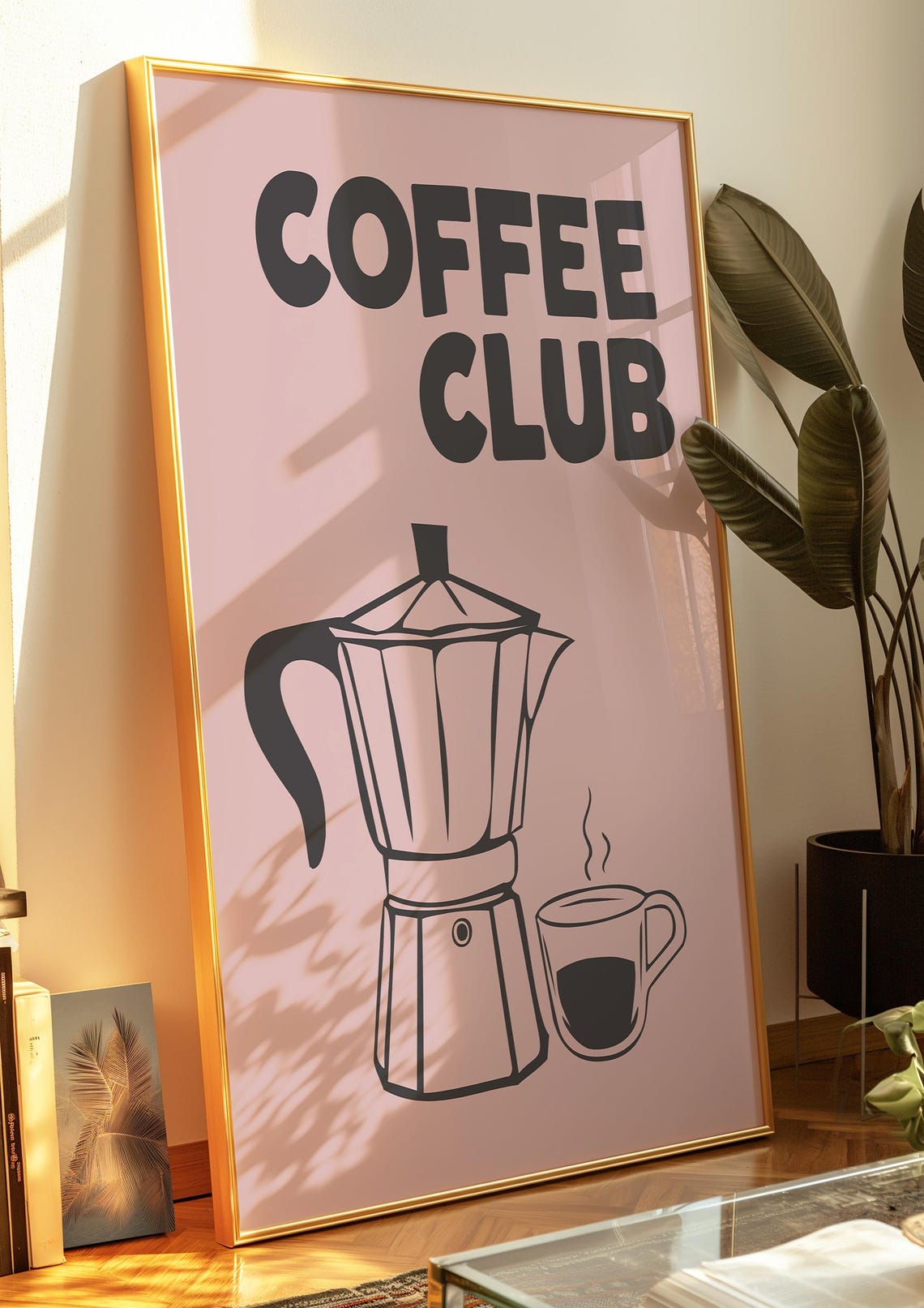 Pink Coffee Club Moka Pot Steaming Espresso Retro Kitchen Art Print - Image 2