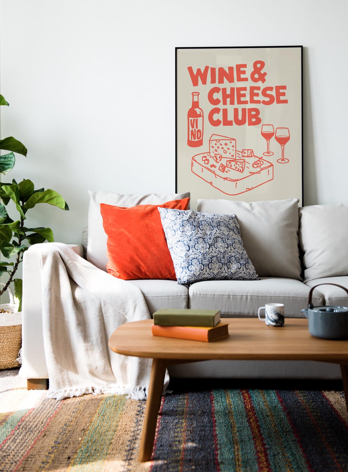 Wine and Cheese Club Red Cheese Board Vino Cream Kitchen Poster - Image 2