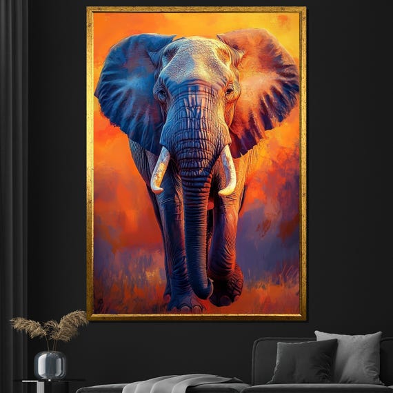 Vibrant Elephant Painting Wildlife Wall Art Bold Animal Decor For Living Room Unique Gift For Nature Lovers