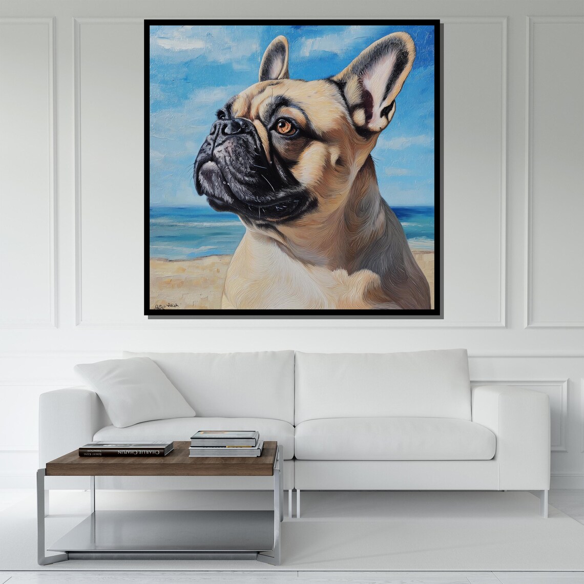 Sunny French Bulldog Beach Ocean Blue Sky Coastal Dog Art Poster - Image 5