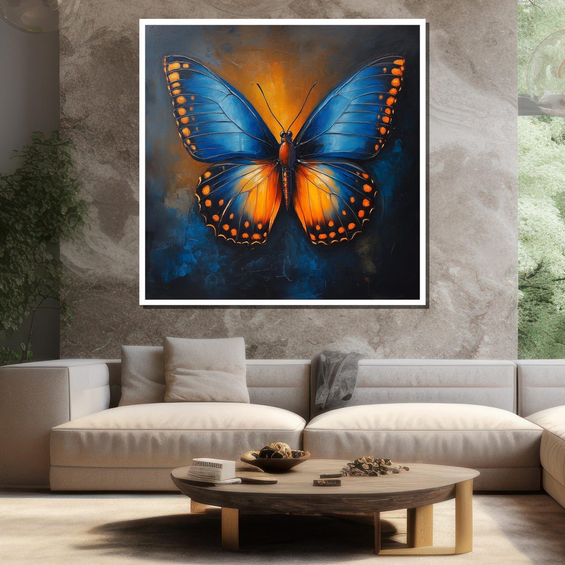 Blue Orange Butterfly Dramatic Colorful Insect Wings Wall Art - Image 3