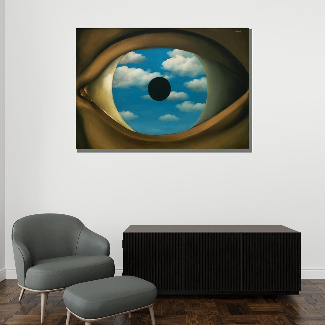 René Magritte The False Mirror Giant Eye Sky Clouds Surrealist Poster - Image 2