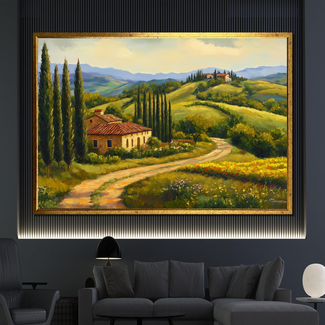 Tuscan Countryside Cypress Trees Villa Rolling Green Hills Poster