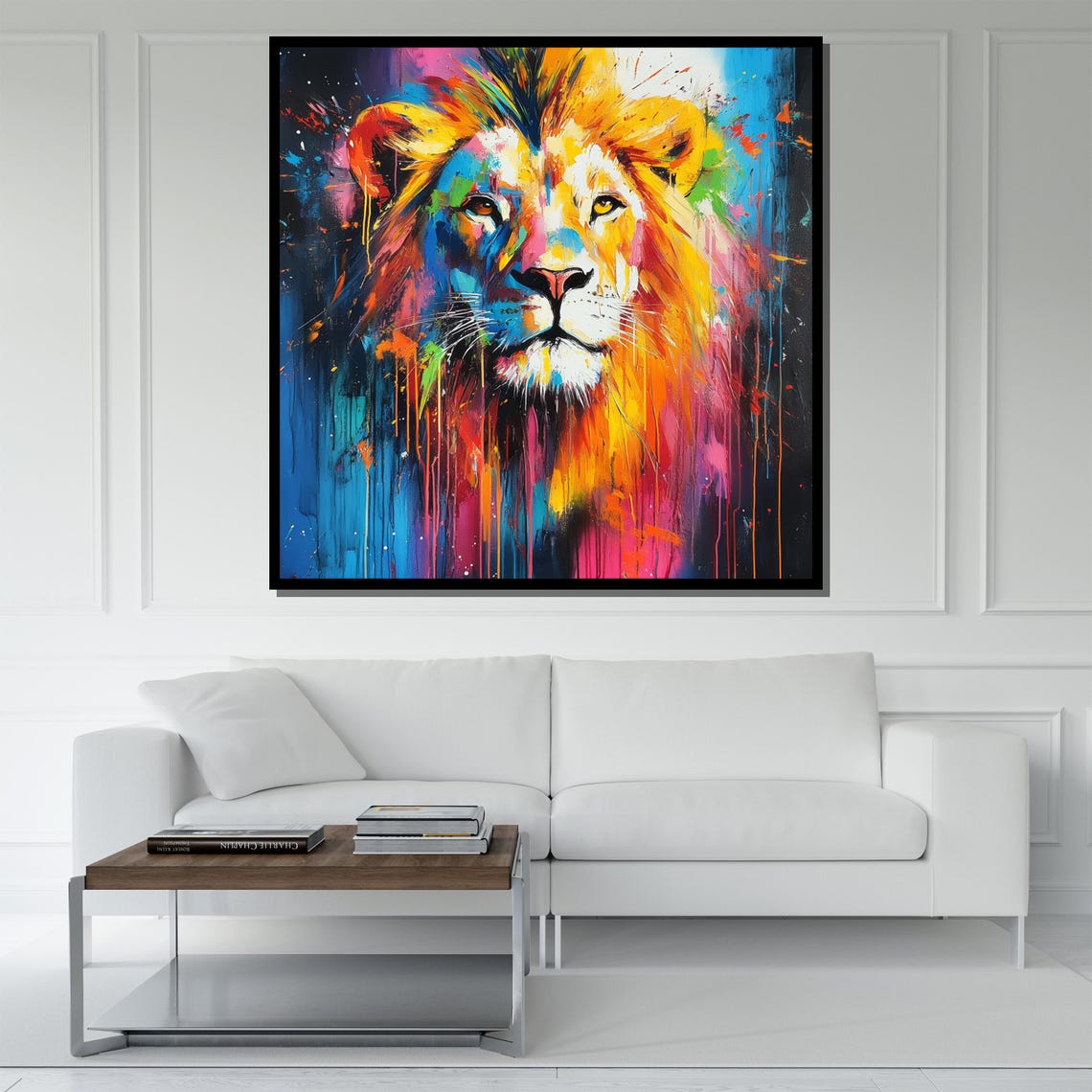 Colorful Abstract Lion Paint Drip Modern Wildlife Art Poster - Image 5