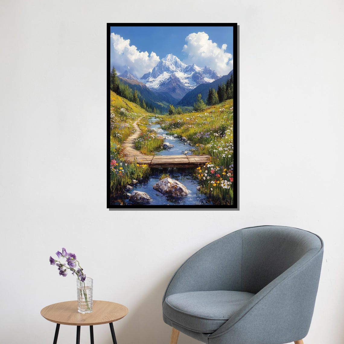 Mountain Stream Painting Scenic Landscape Wall Art For Living Room Nature Inspired Gift Decor - Image 5
