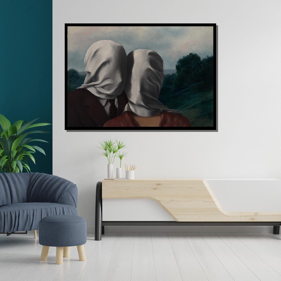 Ren Magritte The Lovers Cloth Covered Heads Embrace Surreal Poster - Image 5