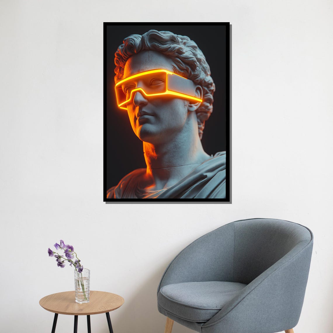 Neon Bust Painting Modern Greek Sculpture Inspired Wall Art Bold Contemporary Decor Unique Artwork Gift - Image 5
