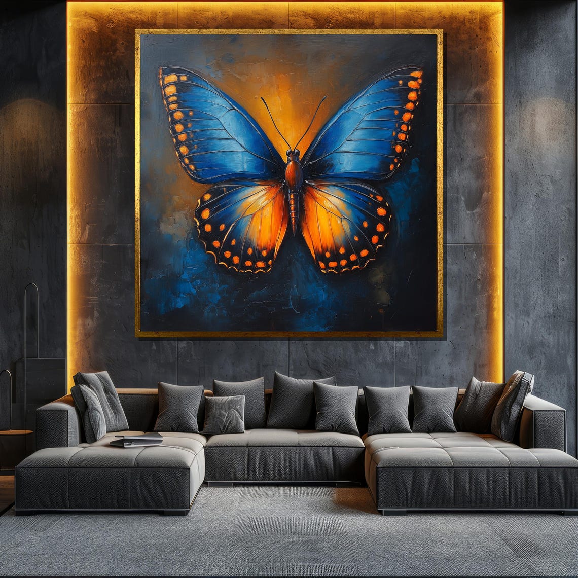 Blue Orange Butterfly Dramatic Colorful Insect Wings Wall Art