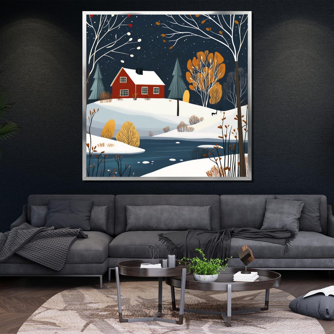 Winter Cottage Snowy Night Frozen Lake Cozy Holiday Cabin Wall Poster - Image 4