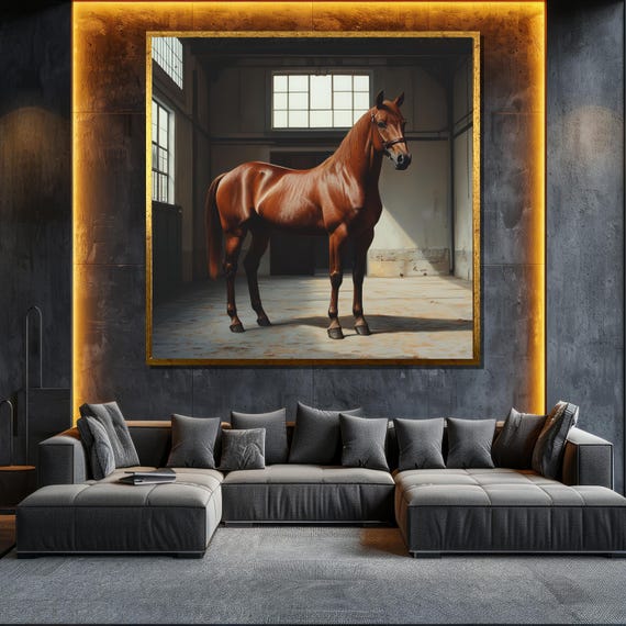 Elegant Horse Painting Bold Wall Art For Living Room Unique Equestrian Gift Modern Home Decor