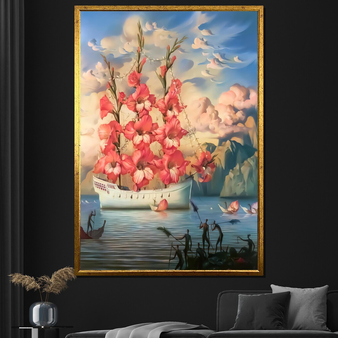 Surreal Dreamlike Pink Flower Ship Fantasy Surrealist Art Print