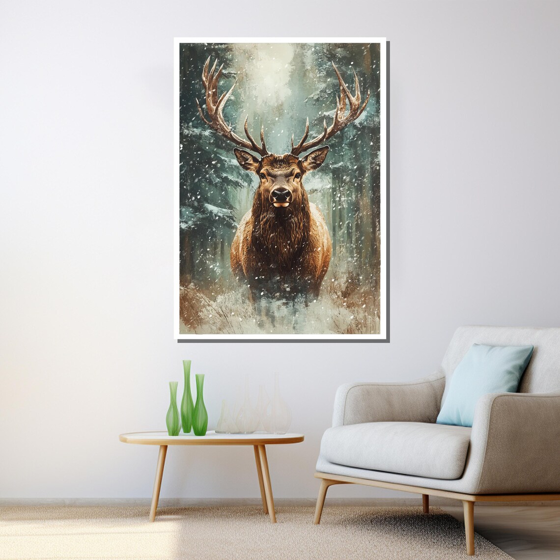 Majestic Deer Painting, Winter Forest Wall Art Print - Image 3