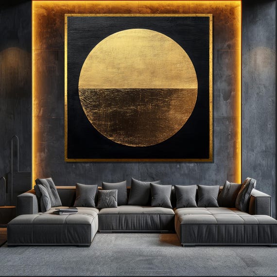 Minimalist Black And Gold Abstract Painting Modern Wall Art Unique Gift For Living Room Bold Home Decor Statement Piece