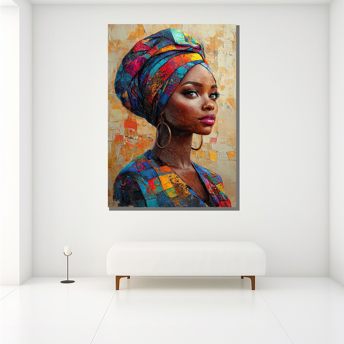 African Woman Portrait With Colorful Headwrap Textured Art Poster - Image 2