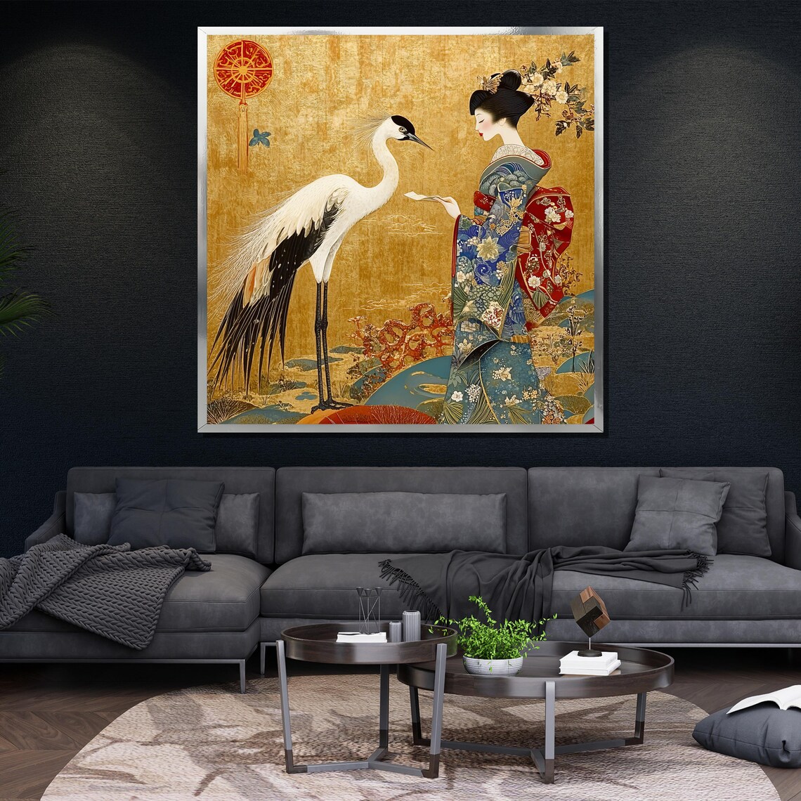 Japanese Crane and Geisha Art Print, Asian Inspired - Image 4