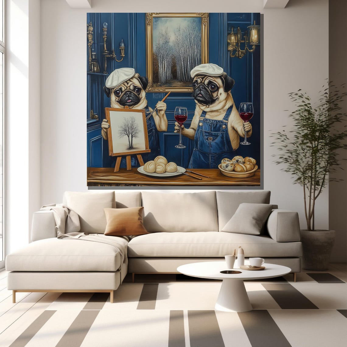 Pug Chef Painters Wine Croissants Funny Kitchen Dog Art Poster - Image 2