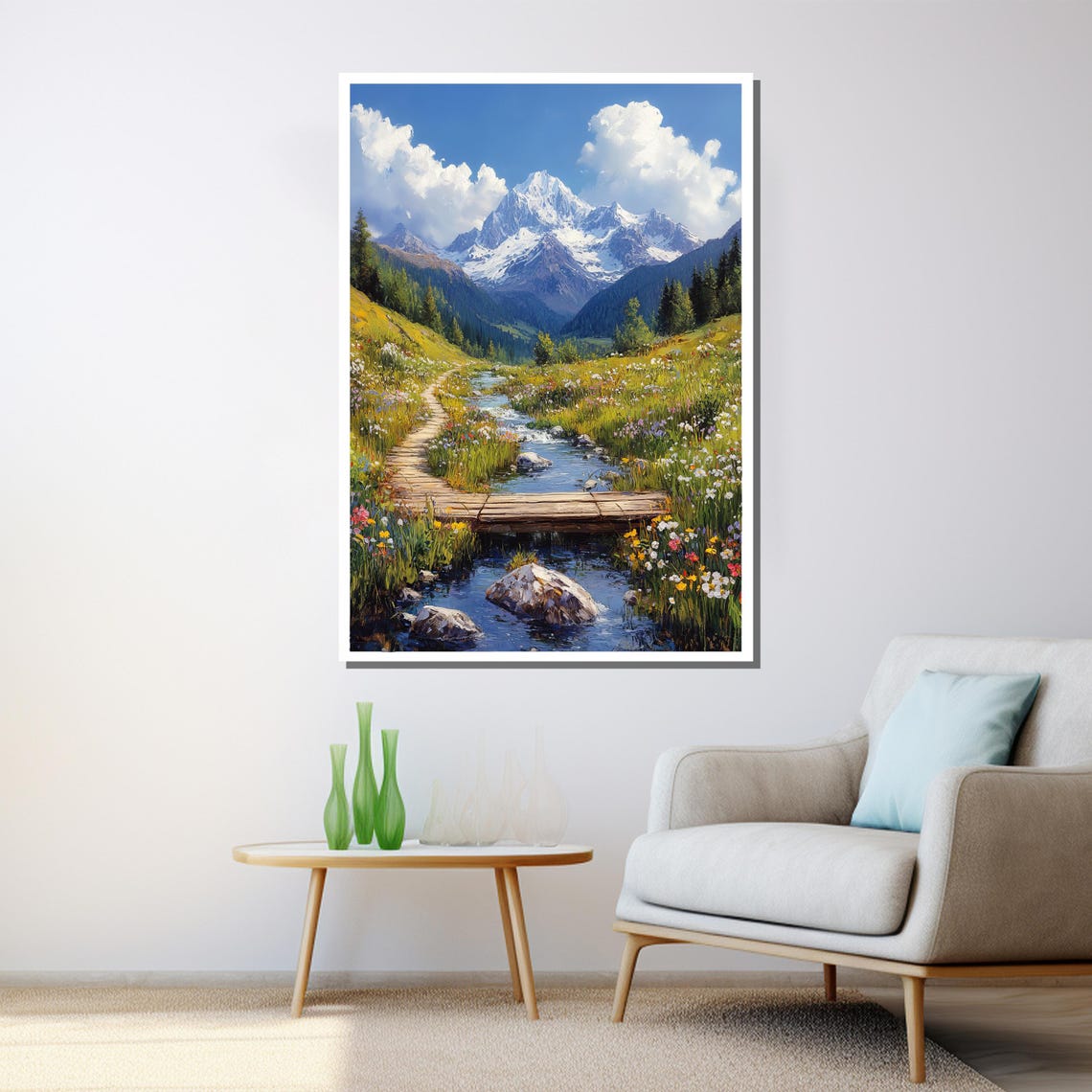Mountain Stream Painting Scenic Landscape Wall Art For Living Room Nature Inspired Gift Decor - Image 3