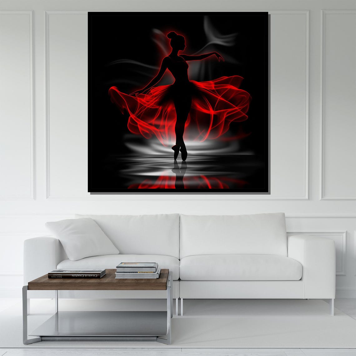 Ballerina Silhouette With Flowing Red Smoke Tutu Dramatic Poster - Image 5