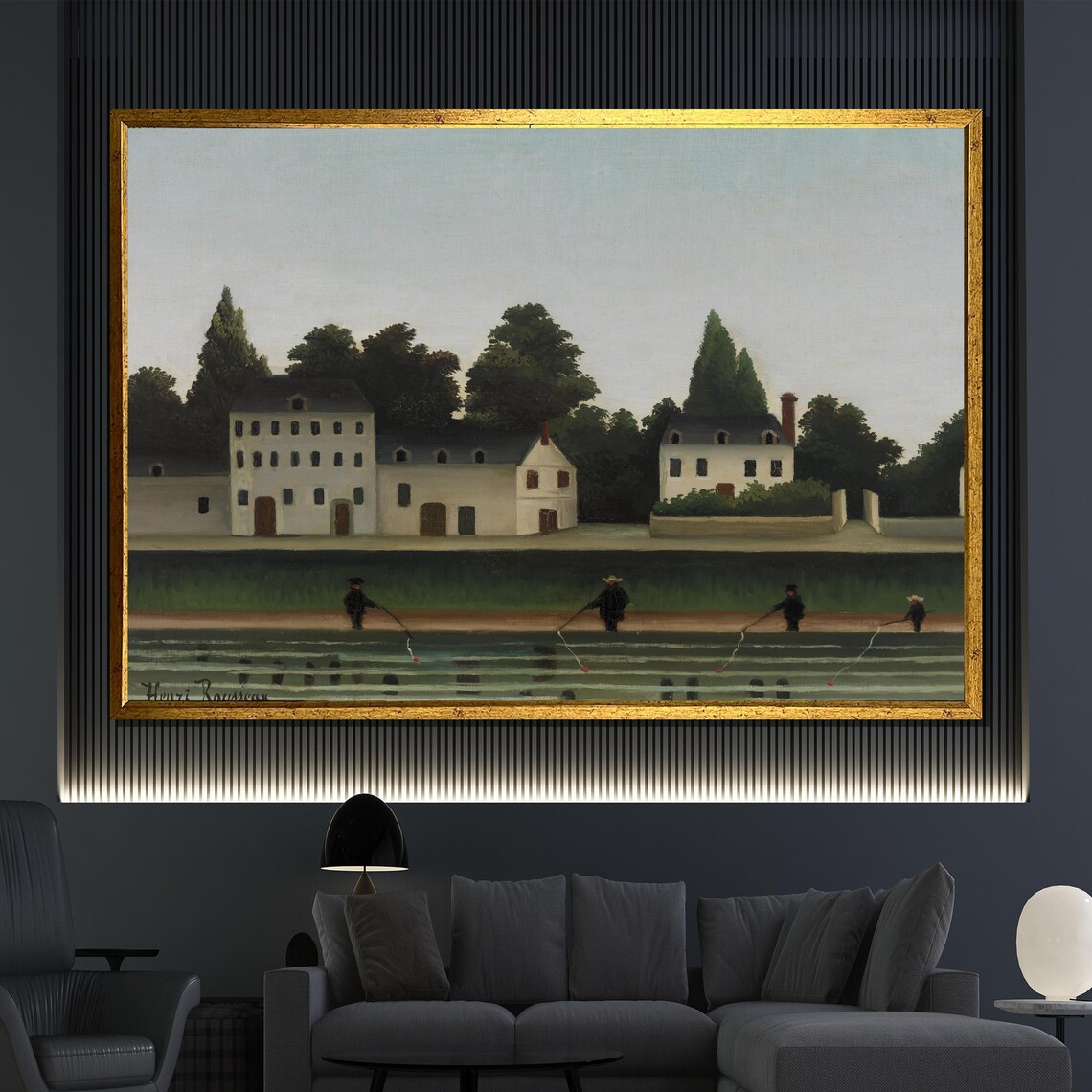 Henri Rousseau Fishermen River Bank Factory Naive Landscape Poster