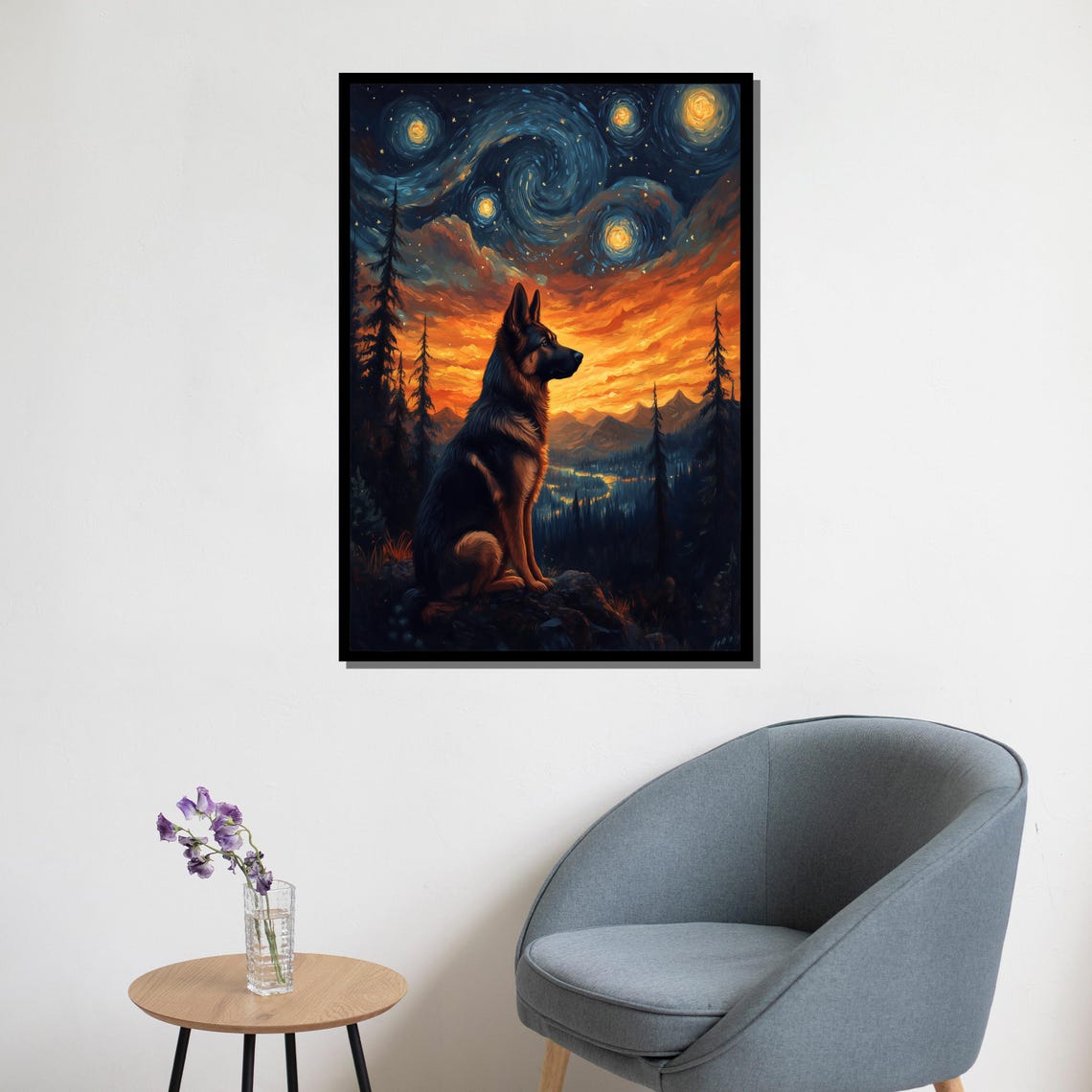 German Shepherd Starry Night Sky Mountains Sunset Dog Poster - Image 5