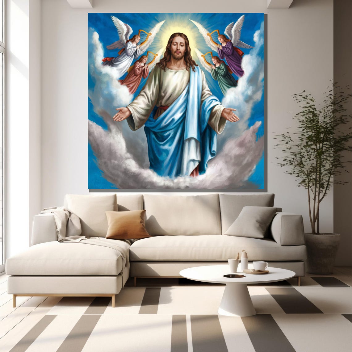 Jesus Ascension Angels Harps Heavenly Clouds Christian Art Wall Poster - Image 2