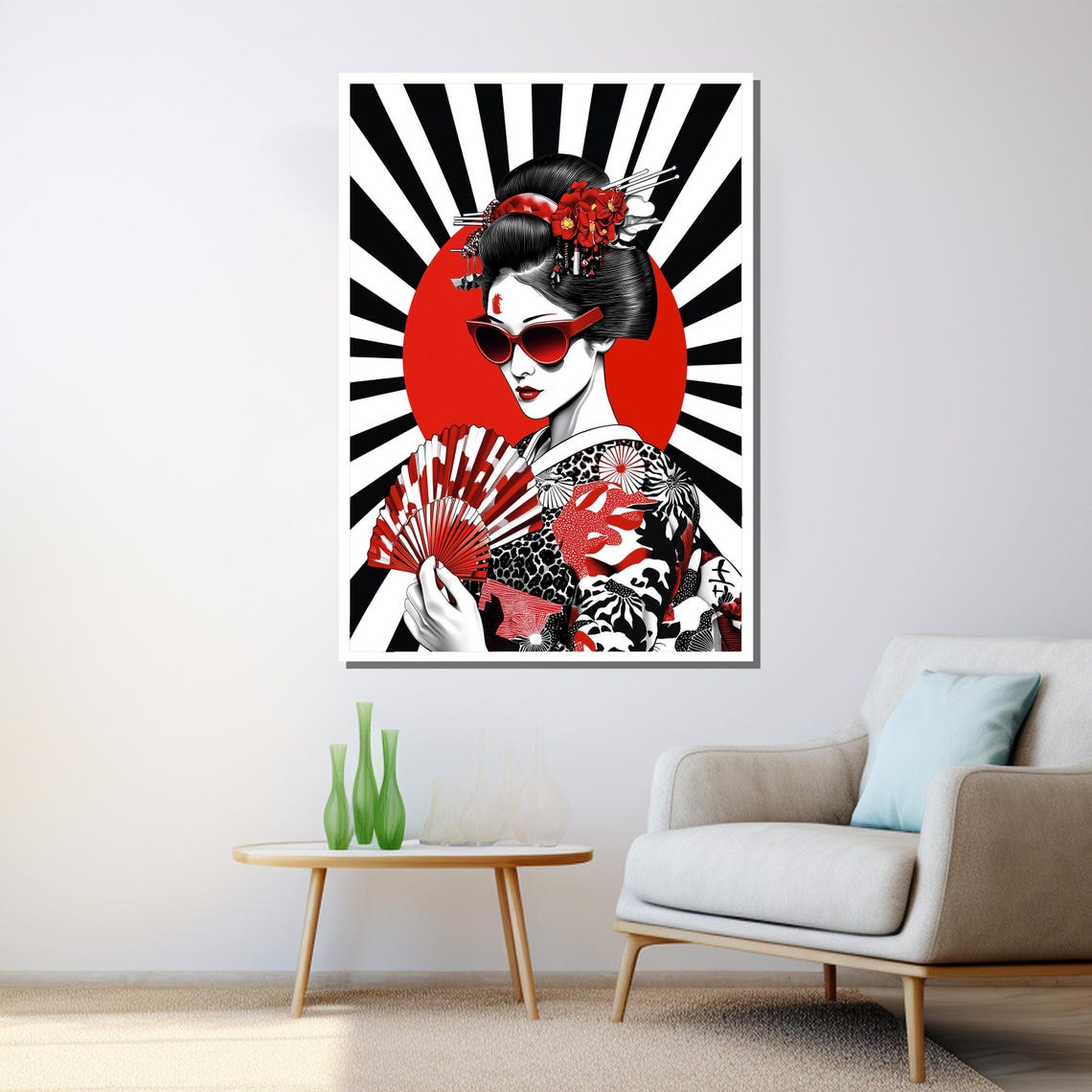 Modern Geisha Pop Art Red Sunglasses Fan Bold Japanese Wall Art - Image 3