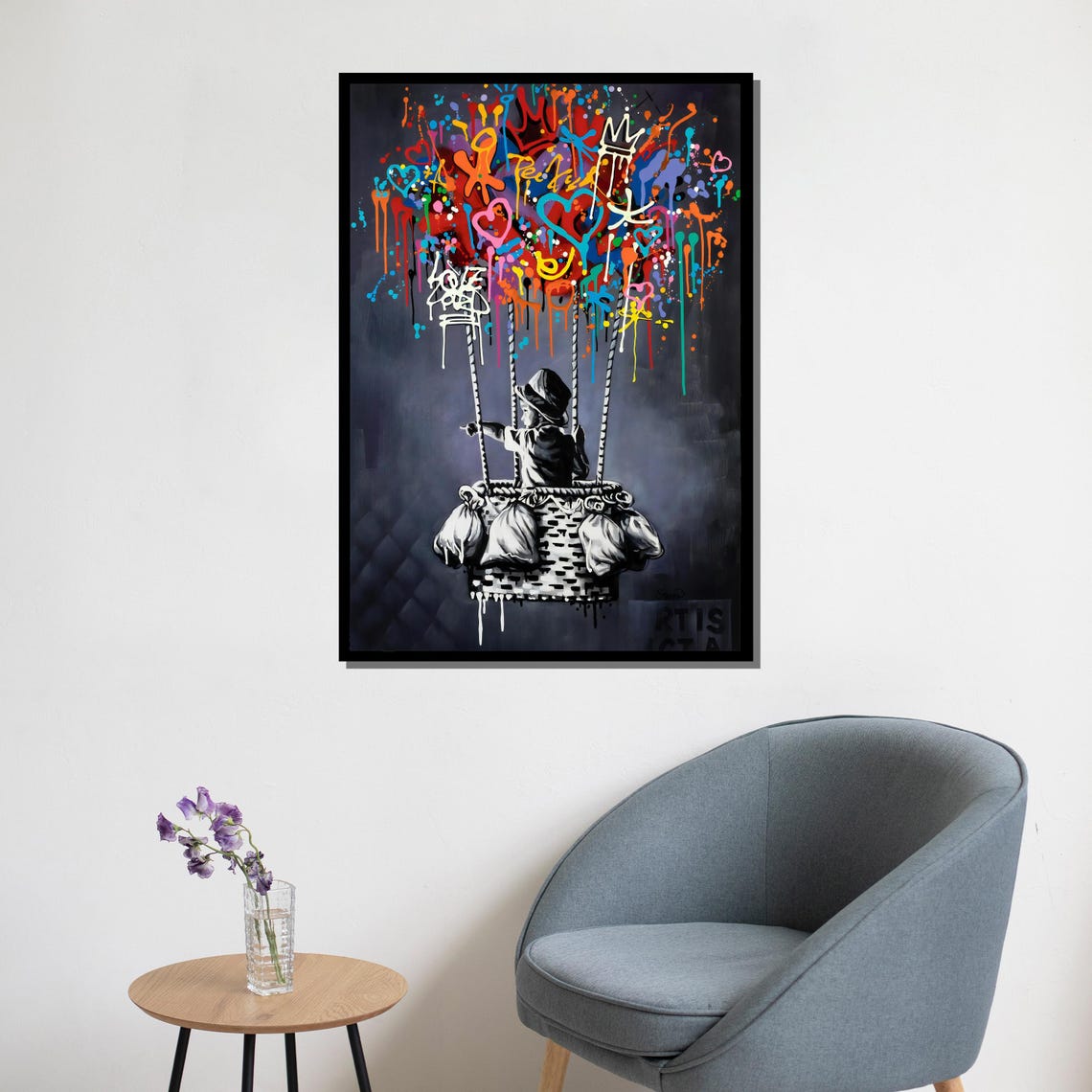 Child In Balloon Basket Graffiti Drip Balloon Street Art Wall Poster - Image 5