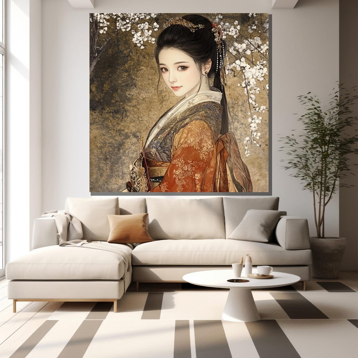 Chinese Woman In Hanfu With Cherry Blossoms Elegant Art Poster - Image 2