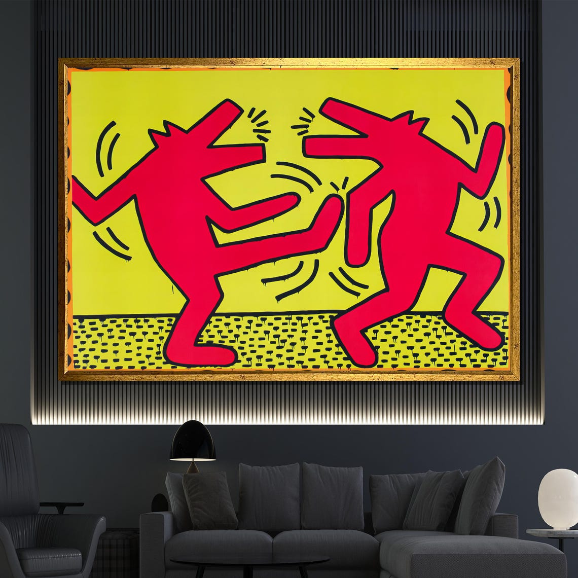 Bright Red And Yellow Pop Art Painting Modern Wall Art With Bold Graphic Figures For Home Decor Or Gift