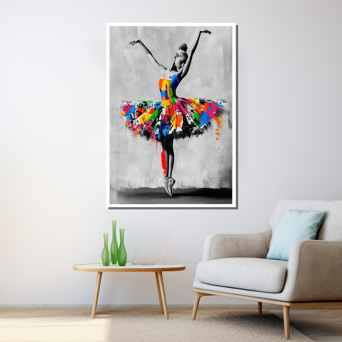 Ballerina Dancer Colorful Paint Splatter Tutu Graceful Modern Art Poster - Image 3