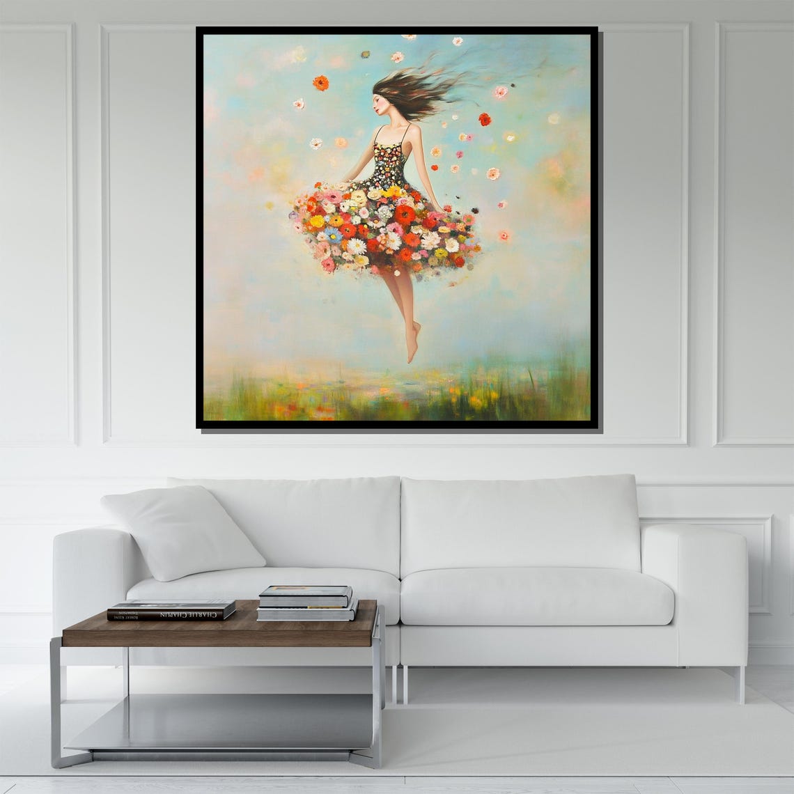 Surrealist Painting Of Woman In Flower Dress Unique Wall Art For Living Room Modern Abstract Art Gift - Image 5