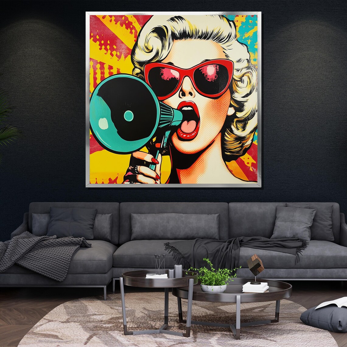 Pop Art Woman With Megaphone Retro Sunglasses Colorful Wall Poster - Image 4