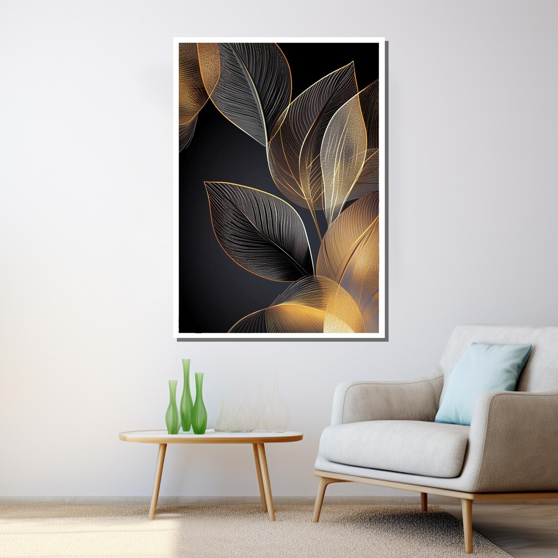Gold and Black Leaf Painting, Modern Abstract Art Print - Image 3