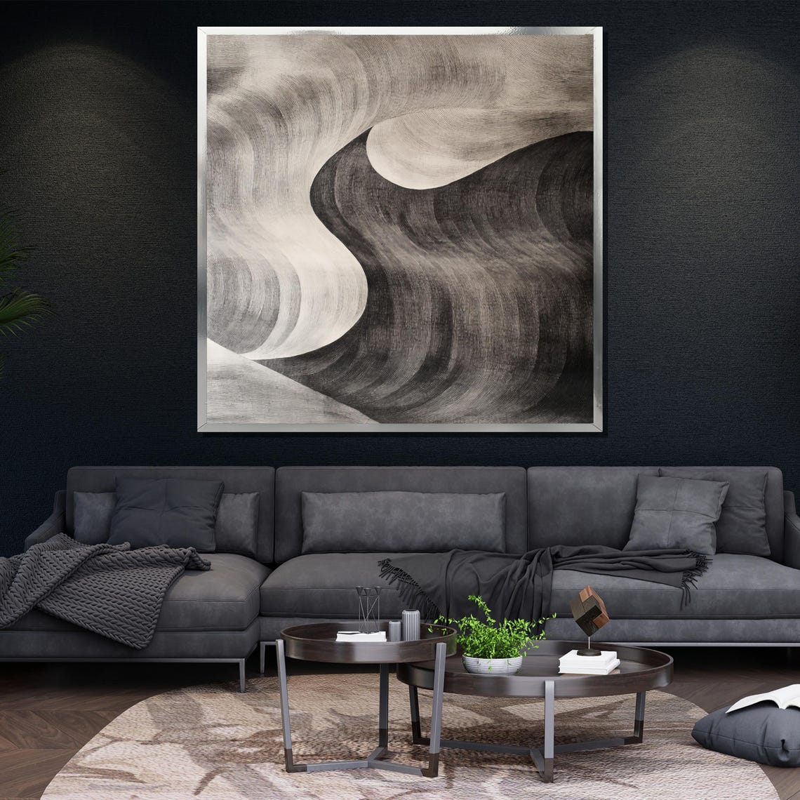 Black White Fluid Wave Swirl Monochrome Modern Elegant Art Print - Image 4