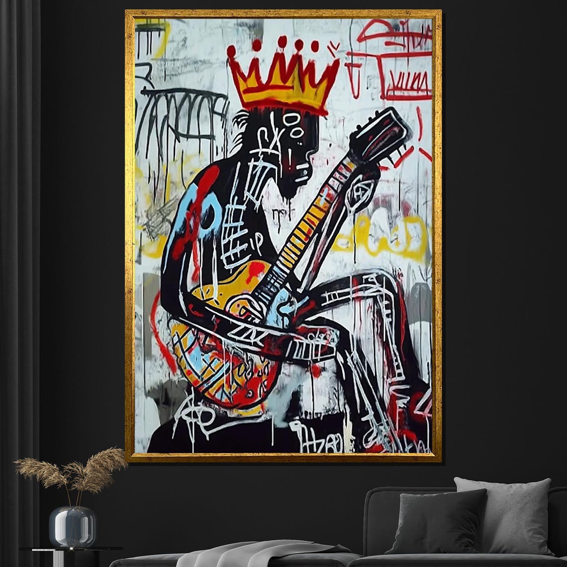 Abstract Guitarist Painting Bold Graffiti Inspired Wall Art Modern Music Artwork Unique Home Decor Gift