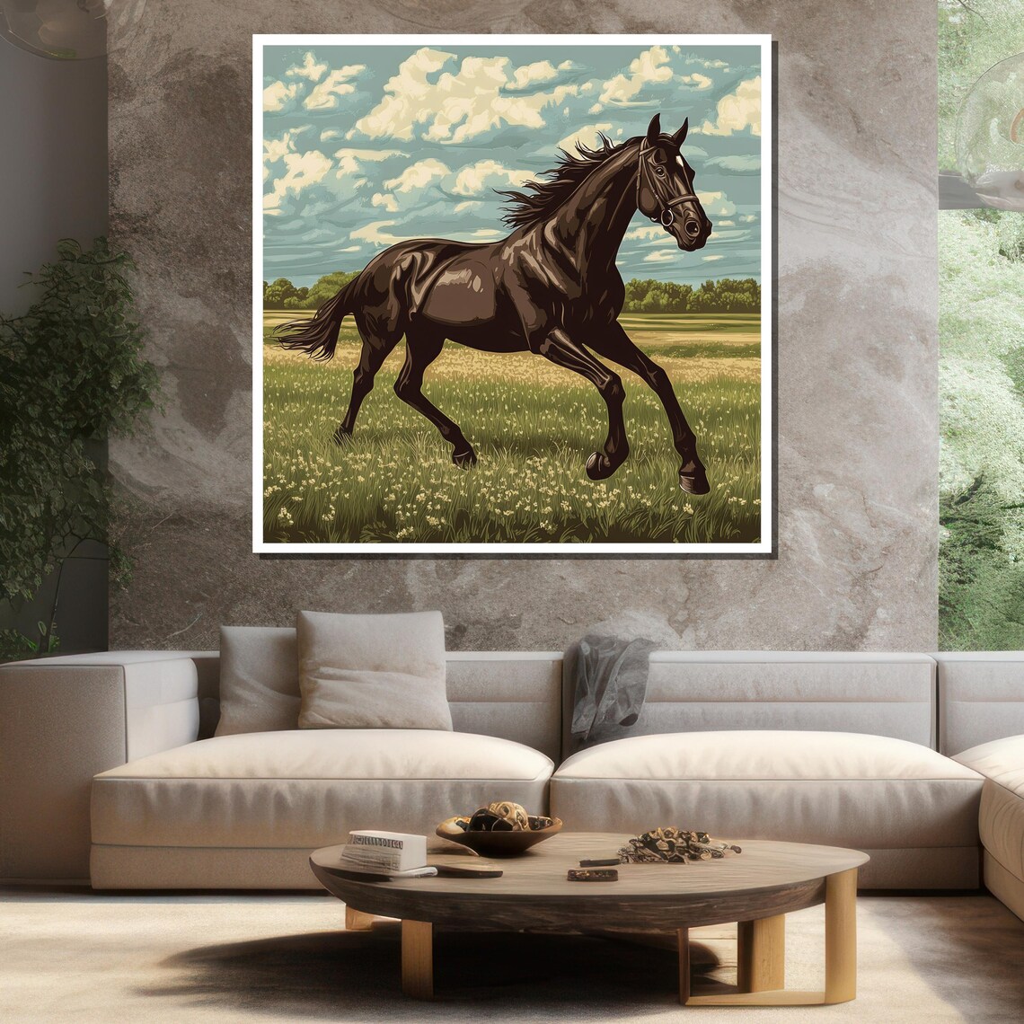 Dark Horse Running Meadow Majestic Equestrian Gallop Wall Art - Image 3