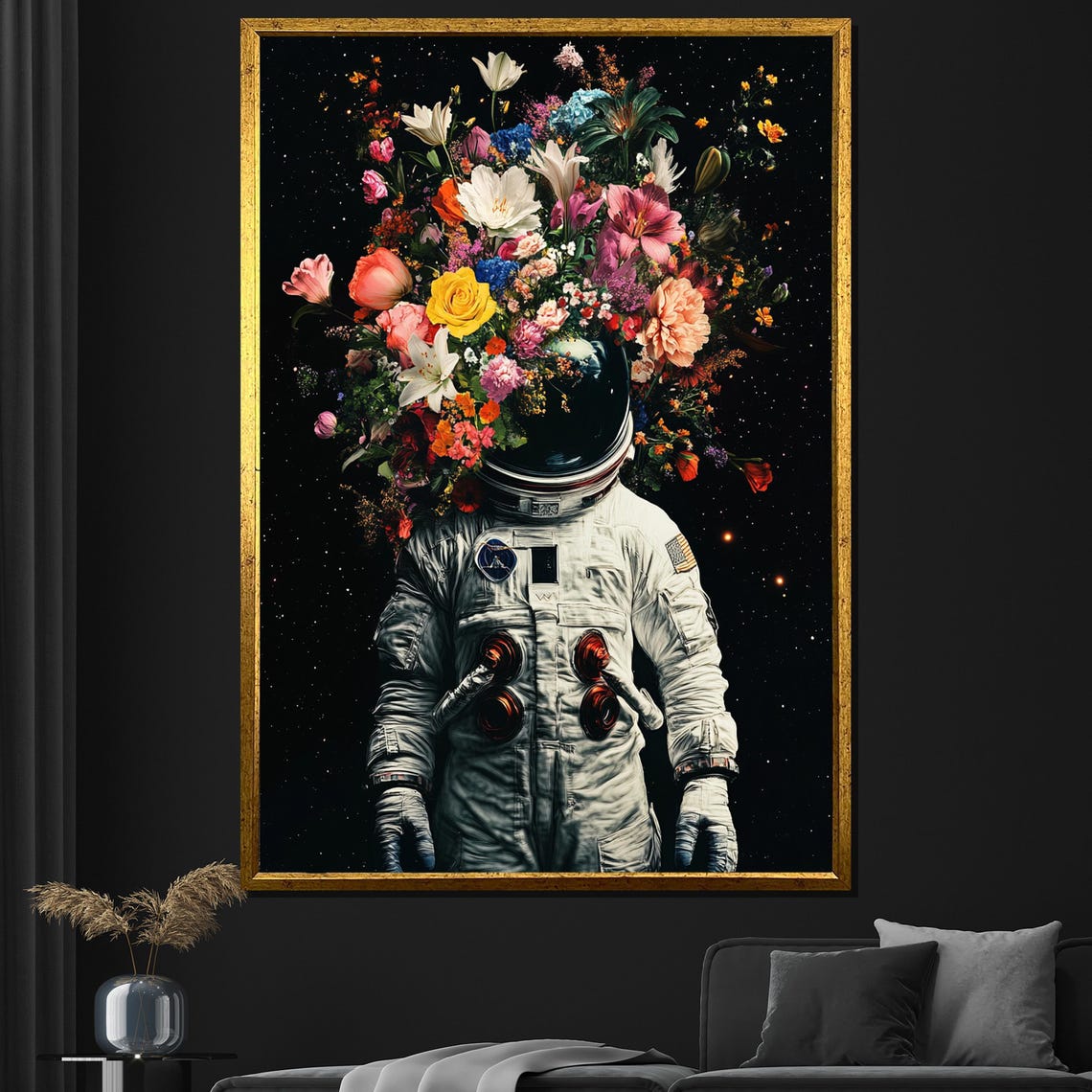 Astronaut Flower Helmet Space Surreal Blooming Floral Wall Art Poster
