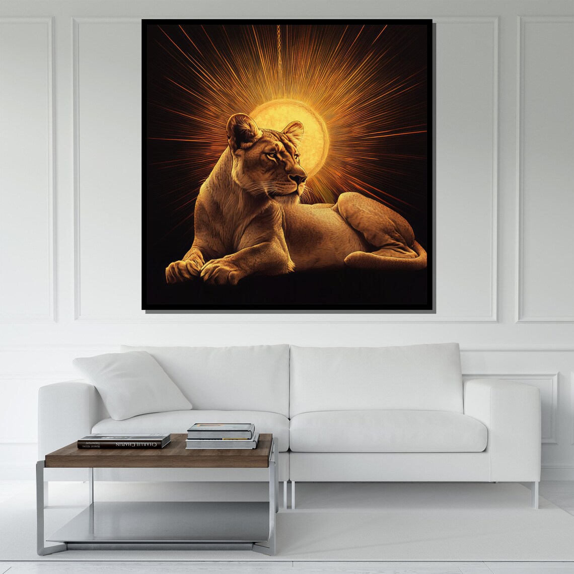 Golden Lioness Sunburst Halo Painting Glowing Wildlife Majestic Safari Wall Art Poster - Image 5